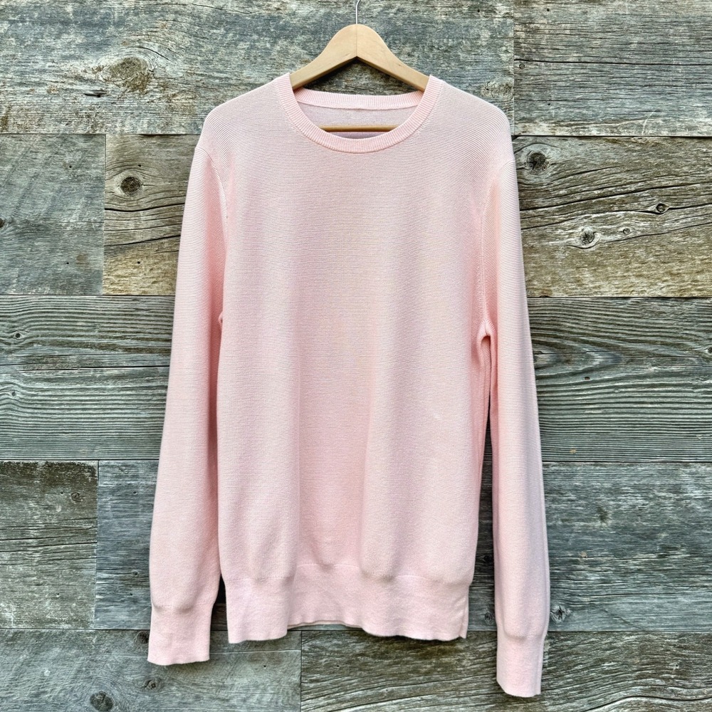 J Crew Mens Cotton Garter Stitch Crew Sweater M Icy Orchid Light Academia Preppy